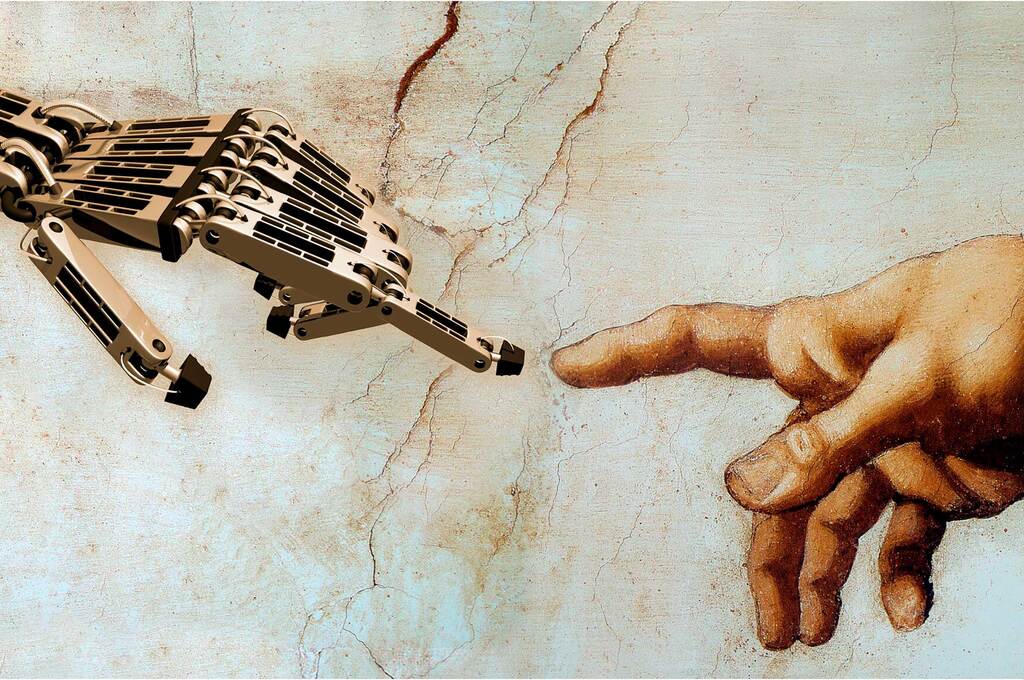 Robot hand touching God