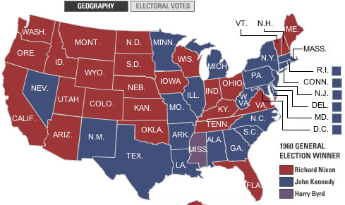 Red and Blue States from 1960 Election