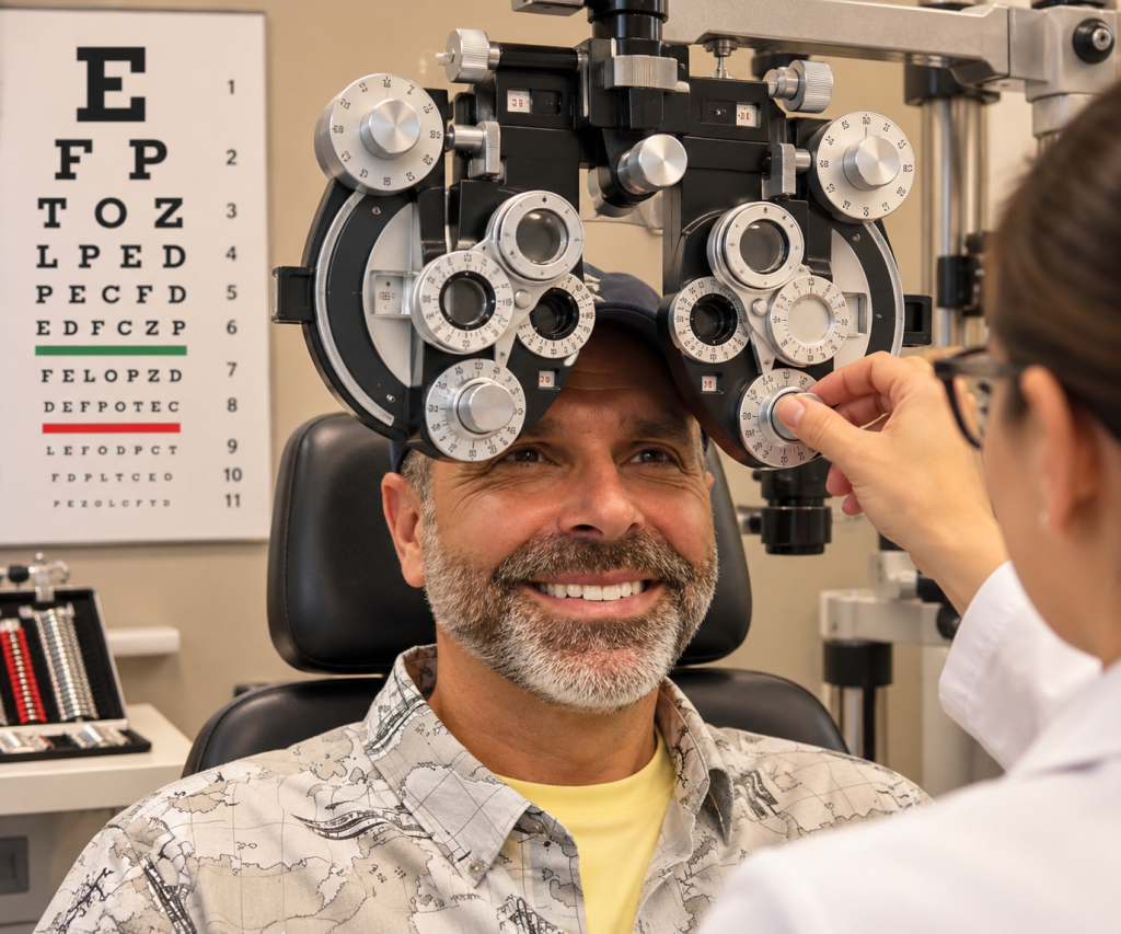 Frank getting an eye exam.